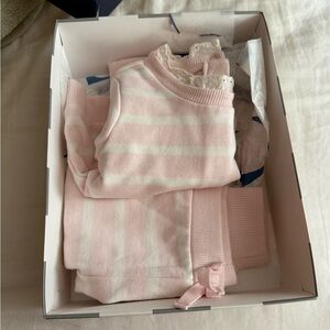 Janie and Jack Soft Pink and White Knit Top and pants set